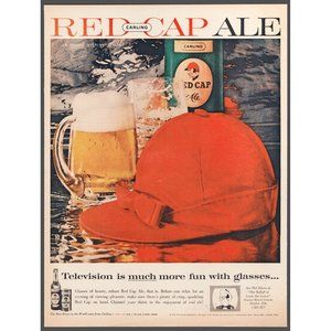 1959 Carling Red Cap Ale Beer Vintage Print Ad Hunting Hat Pint Glass Wall Art